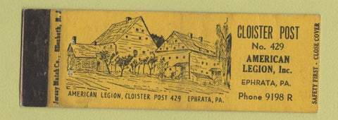 Matchbook Cover - American Legion Cloister Post Ephrata PA WEAR #1 Full Length