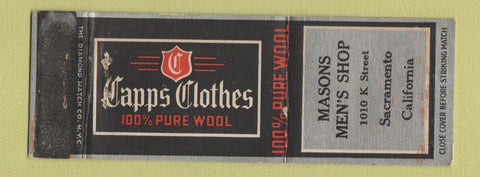 Matchbook Cover - Masons Mens Shop Capps Clothes Sacramento CA WEAR