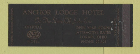 Matchbook Cover - Anchor Lodge Hotel Lorain OH Full Length