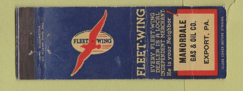 Matchbook Cover - Fleet Wing oil gas Export PA POOR BACK