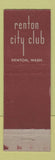 Matchbook Cover - Renton City Club WA
