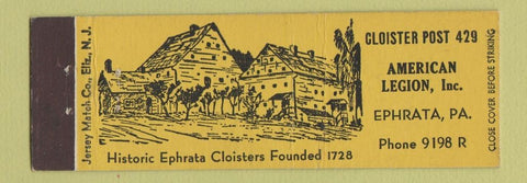 Matchbook Cover - American Legion Cloister Post Ephrata PA Full Length