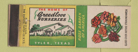 Matchbook Cover - Breedlove Nurseries Tylers TX flowers Rose Garden WEAR