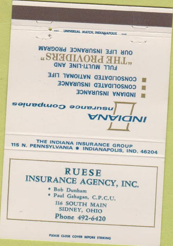 Matchbook Cover - Ruese Insurance Sidney OH 40 Strike