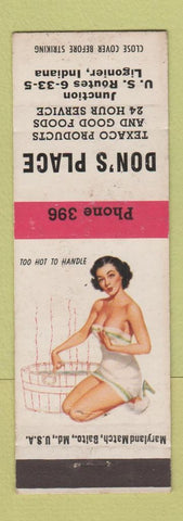 Matchbook Cover - Don's Place Ligonier IN pinup Texaco oil gas WEAR