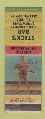 Matchbook Cover - Steck's Bar  shuffleboard pinup WEAR