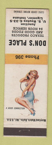 Matchbook Cover - Don's Place Ligonier IN pinup Texaco oil gas