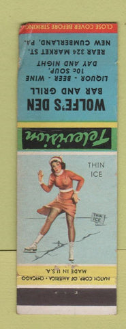 Matchbook Cover - Wolfe's Den New Cumberland PA bar grill pinup WORN