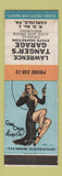 Matchbook Cover - Lawrence Tanger's Garage Carlisle PA pinup WEAR