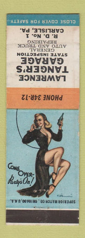 Matchbook Cover - Lawrence Tanger's Garage Carlisle PA pinup WEAR