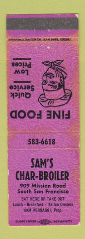 Matchbook Cover - Sam's Char Broiler South San Francisco CA WORN