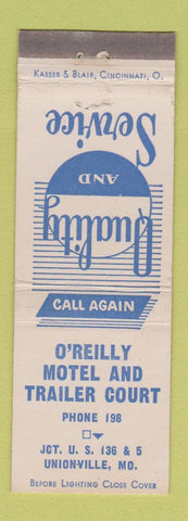 Matchbook Cover - O'Reilly Motel and Trailer Court Unionville MO TRIMMED?