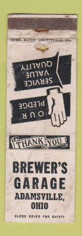 Matchbook Cover - Brewer's Garage Adamsville OH POOR