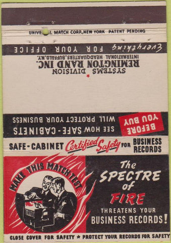 Matchbook Cover - Remington Rand Fireproof Cabinets Buffalo NY 40 Strike