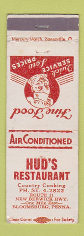 Matchbook Cover - Hud's Restaurant Bloomsburg PA