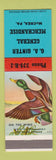 Matchbook Cover - GA Ginter General Store McCrea PA