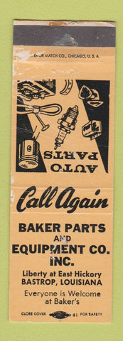 Matchbook Cover - Baker Auto Parts Bastrop LA WORN
