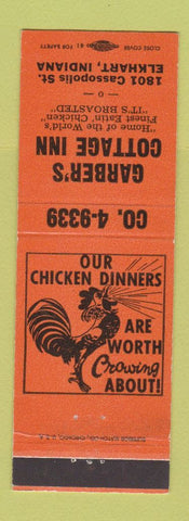 Matchbook Cover - Garber's Cottage Inn Elkhart IN ORANGE