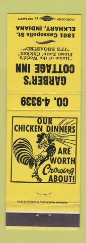 Matchbook Cover - Garber's Cottage Inn Elkhart IN YELLOW