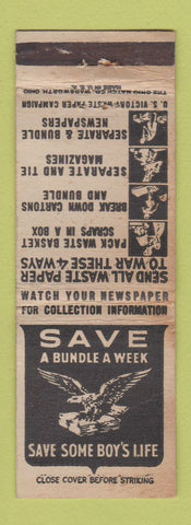 Matchbook Cover - WWII Save Waste Paper WORN