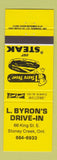 Matchbook Cover - L Byron's Drive In Restaurant Stoney Creek ON YELLOW