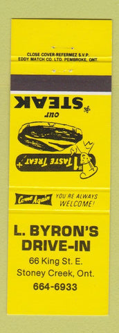 Matchbook Cover - L Byron's Drive In Restaurant Stoney Creek ON YELLOW