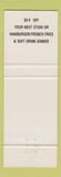 Matchbook Cover - L Byron's Drive In Restaurant Stoney Creek ON YELLOW