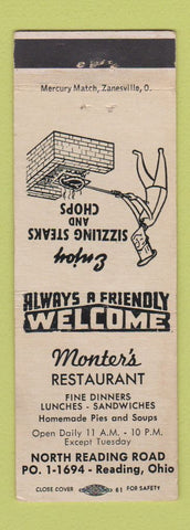 Matchbook Cover - Monter's Restaurant Reading OH