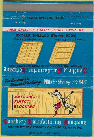 Matchbook Cover - Sandberg Manufacturing Blocking Chicago IL 40 Strike