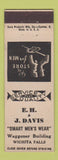 Matchbook Cover - EH & J Davis Men's Clothes Wichita Falls TX