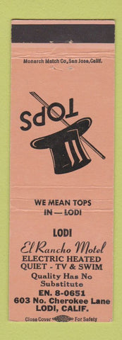 Matchbook Cover - El Rancho Motel Lodi CA