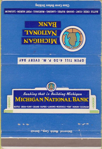 Matchbook Cover - Michigan National Bank Battle Creek MI 40 Strike