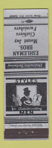 Matchbook Cover - Eshleman Bros Mount Joy PA Men's Clothes