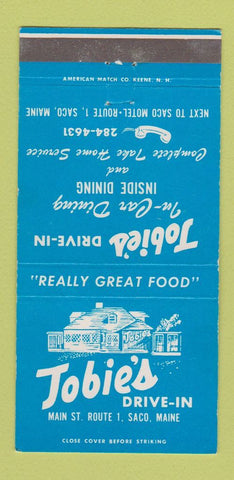 Matchbook Cover - Tobie's Drive In Saco ME 30 Strike