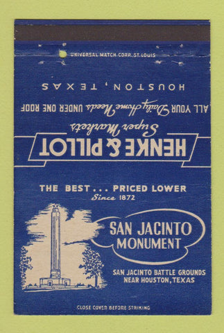 Matchbook Cover - San Jacinto Monument Houston TX Henke Pillot Grocery 40 Strike