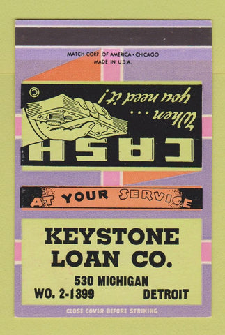 Matchbook Cover - Keystone Loan Detroit MI WEAR 40 Strike SAMPLE