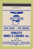 Matchbook Cover - Cowley's Wines Liquors Willmar MN 40 Strike SAMPLE