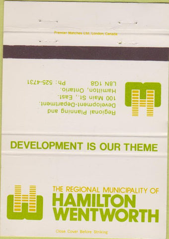 Matchbook Cover - Hamilton Wentworth Planning Dept Hamilton ON 40 Strike