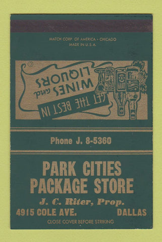 Matchbook Cover - Park Cities Package Liquor Dallas TX 40 Strike SAMPLE