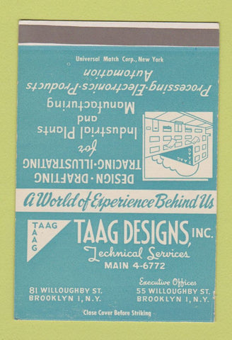 Matchbook Cover - Taag Design Technical Service Brooklyn NY 40 Strike SAMPLE