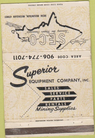 Matchbook Cover - SECO Inc Iron Mountain MI mining supplies WORN 40 Strike