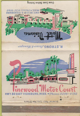 Matchbook Cover - Pinewood Motor Court Vicksburg MS WORN 40 Strike