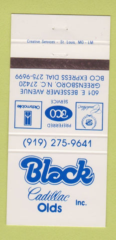 Matchbook Cover - Black Cadillac Oldsmobile Greensboro NC 30 Strike