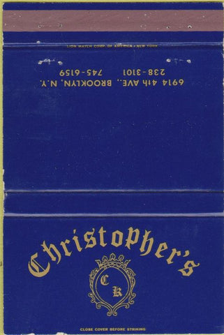 Matchbook Cover - Chrisopher's Brooklyn NY 40 Strike