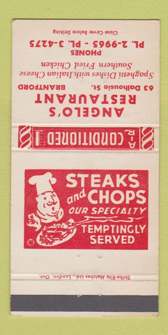 Matchbook Cover - Angelo's Restaurant Brantford ON 30 Strike