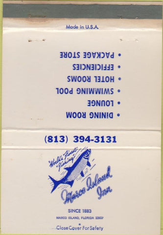 Matchbook Cover - Wmarco Island Inn FL WEAR 40 Strike