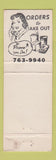 Matchbook Cover - Town Fryer Restaurant Burlington WI WORN