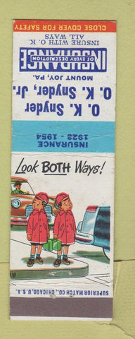 Matchbook Cover - OK Snyder Insurance Mount Joy PA