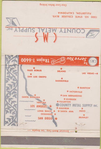 Matchbook Cover - County Metal Supply Inc Fullerton CA 40 Strike