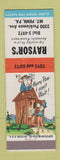 Matchbook Cover - Raysor's Furniture Toys Gifts Mount Penn PA hillbilly